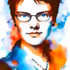 Watercolor self-portrait of the writer, adapted from AI-Generated art